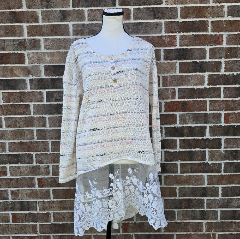Lola Multicolor Striped Sweater with Lace Hem